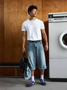 SWAVVY Men Casual Urban Short Sleeve Knitted T-Shirt With Slogan Print, Boxy Tee, Boyfriend Gift, Summer