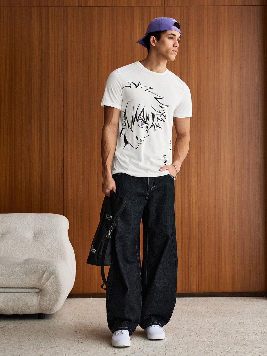 Manfinity VCAY Men Japanese Letter & Figure Anime Graphic Tee, Summer - White - View 1