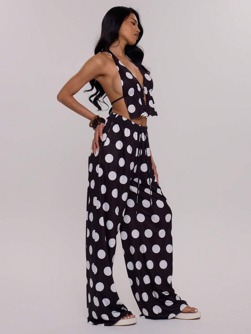 Fun Tie Back Polka Dot Halter Neck Spring Summer Cutesy Sexy Crop Top Holiday Beach Ibiza