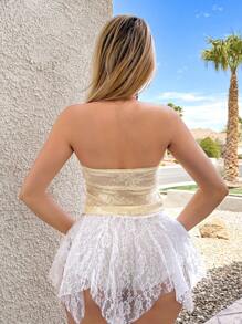 Sweetina Sexy Twist Cutout Lace Tube Top, Summer 4th Of July Cute Summer Tops Going Out Tops - Yellow - View 4