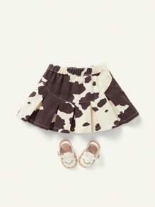 SHEIN Váy ngắn denim xếp ly họa tiết bò màu đơn giản cho bé gái, mùa hè - Nhiều màu - Xem 2