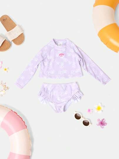  SUMWON Summer Long Sleeve Protective Swim Top Bikini High Performance Athletic Beachwear Sun Protection Ruffle Bottom Girls Beach Swimwear For Casual And Vacation