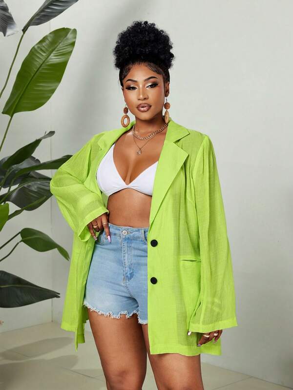 Maweii Blazer ample, simple et polyvalent, tissé, mince et décontracté, grande taille