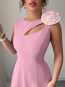 Modelyn Váy xòe hở vai dệt hoa không tay cho nữ - Màu Hồng baby - Xem 5