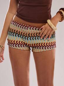 SHEIN BAE Quần short nữ kẻ sọc, cạp chun, ôm sát, đồ cần thiết đi biển, quần short, mùa hè cho nữ, mùa hè, quần dài, đi biển cho nữ, kỳ nghỉ, đồ cần thiết đi biển, quần short siêu ngắn - Nhiều màu - Xem 5