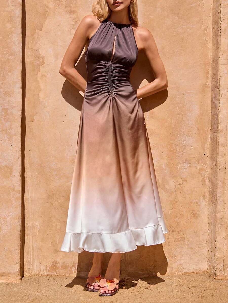 SHEIN Clasi Mokka Ombre Sexy Neckholder-Kleid für Frauen, geeignet für den täglichen Einkauf Sommerkleider für Frauen Sommerkleider für Frauen Urlaubsoutfits für Frauen Strandoutfits für Frauen Strandoutfit für Frauen Ibiza-Outfits Strandurlaubsoutfits - Braun - Übersicht 1