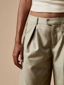 MISSGUIDED Pleated Wide Leg Dress Pants Professional Office Work Trousers Palazzo Style Business Formal Wear - Green - View 6