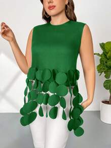 Firerie 大码纯色圆领无袖夏季休闲流苏衬衫女夏装女夏季套装女夏季衬衫夏装女加大码商务休闲 - 綠色 - 查看 4