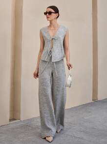 CLARA VERO 灰色针织套装（无袖上衣和阔腿裤） - 灰色 - 查看 5