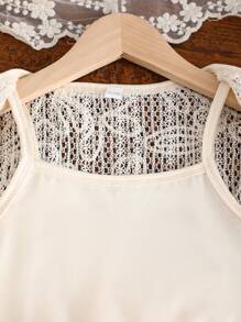 2pcs Spring/Summer Young Girls Casual V-Neck Ruffle Trim Bow Top & Jacquard Shorts Sets - Apricot - View 8