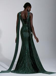 Elitara Abito elegante, romantico e meraviglioso da donna, con scollo a V profondo, collo alla halter, impreziosito da eleganti paillettes, maglia elastica lavorata a maglia, taglio slim a coda di pesce con plissettatura, adatto per cene, feste, compleanni, balli, matrimoni, eventi formali, lauree, festival musicali e altre occasioni serali.