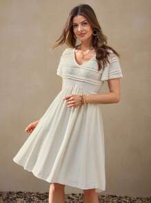 Wildy Summer American Romantic Boho Lace Patchwork Graduation Music Festival White Lace Dress Teacher Outfits For Women Brunch Outfits For Women Tea Party Dress - White - View 3