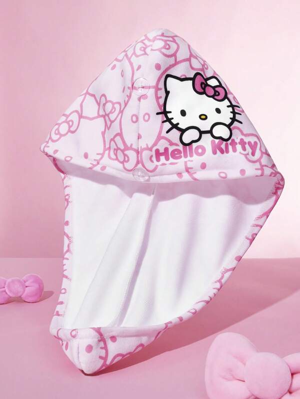 HELLO KITTY AND FRIENDS | SHEIN 1pc Cartoon Pattern Super Absorbent Microfiber Hair Dry Cap, With 2 Buttons To Fit Different Hair Volumes, Quick DryingHair Bonnet