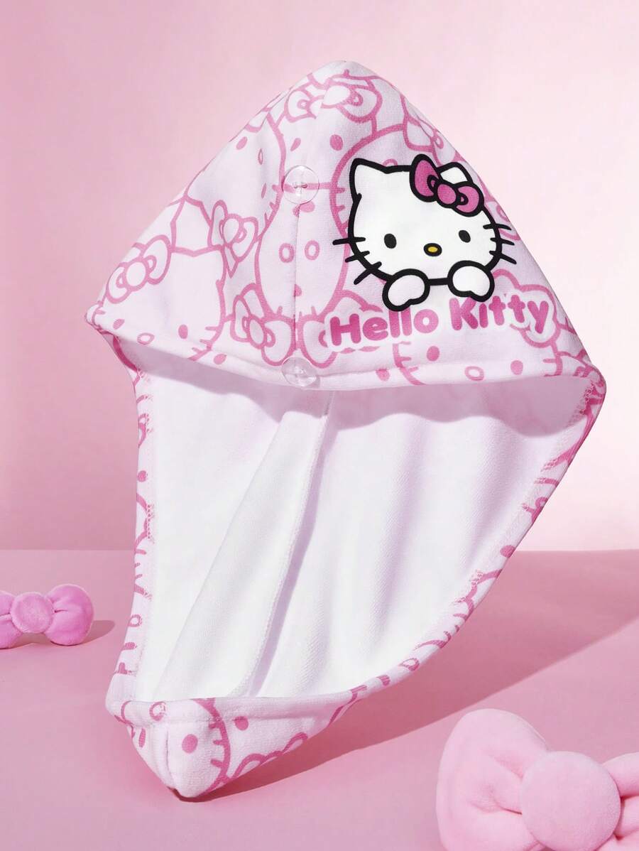 HELLO KITTY AND FRIENDS | SHEIN 1 件卡通图案超强吸水超细纤维干发帽,带 2 个按钮,适合不同发量,快速干燥 - 粉色 - 查看 1