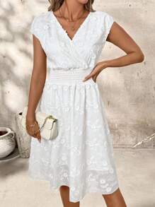 SHEIN Clasi 白色交叉褶皱短袖时尚夏季女装 - 白色 - 查看 5