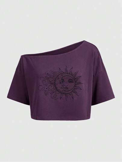 Hippie Damen Schlichte Schulterfrei Kurzarm T-Shirt, modisch für den Sommer