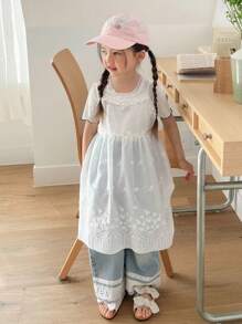 DAZY Vestido sin mangas de unicolor para niña, minimalista y de moda para el verano - Blanco - Ver 6