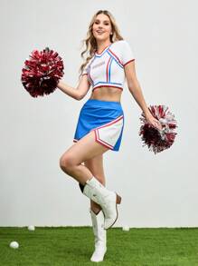 Cheerettes Campus Cheerleader Style Women Sports Suit, Fashion & Suitable For Summer - Blue and White - View 5