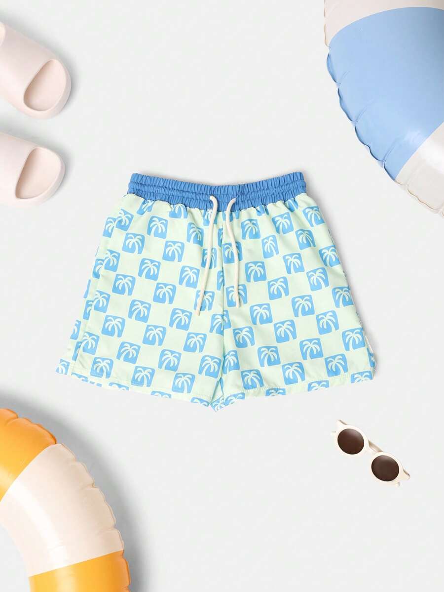SUMWON Palm Pattern Surf Board Summer Beach Swimming Trunks Elastic Waistband Pool Swim Shorts Vacation Resort Casual Water Sport Outerwear Vacation - Blue - View 1