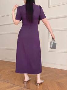 Modelyn Plus Size Solid Color Short Sleeve Dress, Fashionable For Summer - Purple - View 3