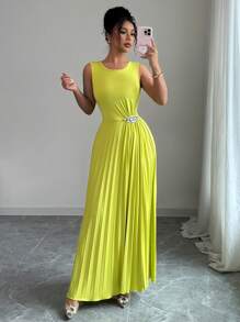 Elenzga 女士优雅束腰连衣裙，夏季新品 - 綠色 - 查看 4