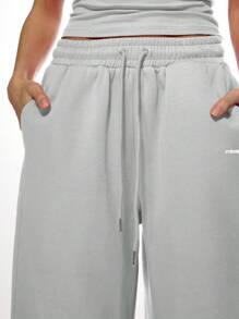 MISSGUIDED 阔腿运动裤运动慢跑裤高腰抽绳运动休闲阔腿裤健身家居服秋冬时尚 - 淺灰色 - 查看 4