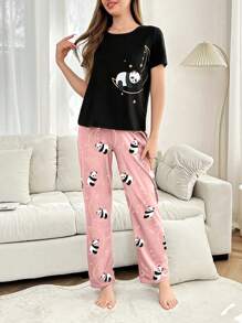 Dream Adore 2pcs Cartoon Moon Panda Print Pajama Set