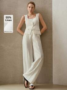 MOTF PREMIUM LINEN PRESS CREASE BELTED SUIT PANTS - Beige - View 2