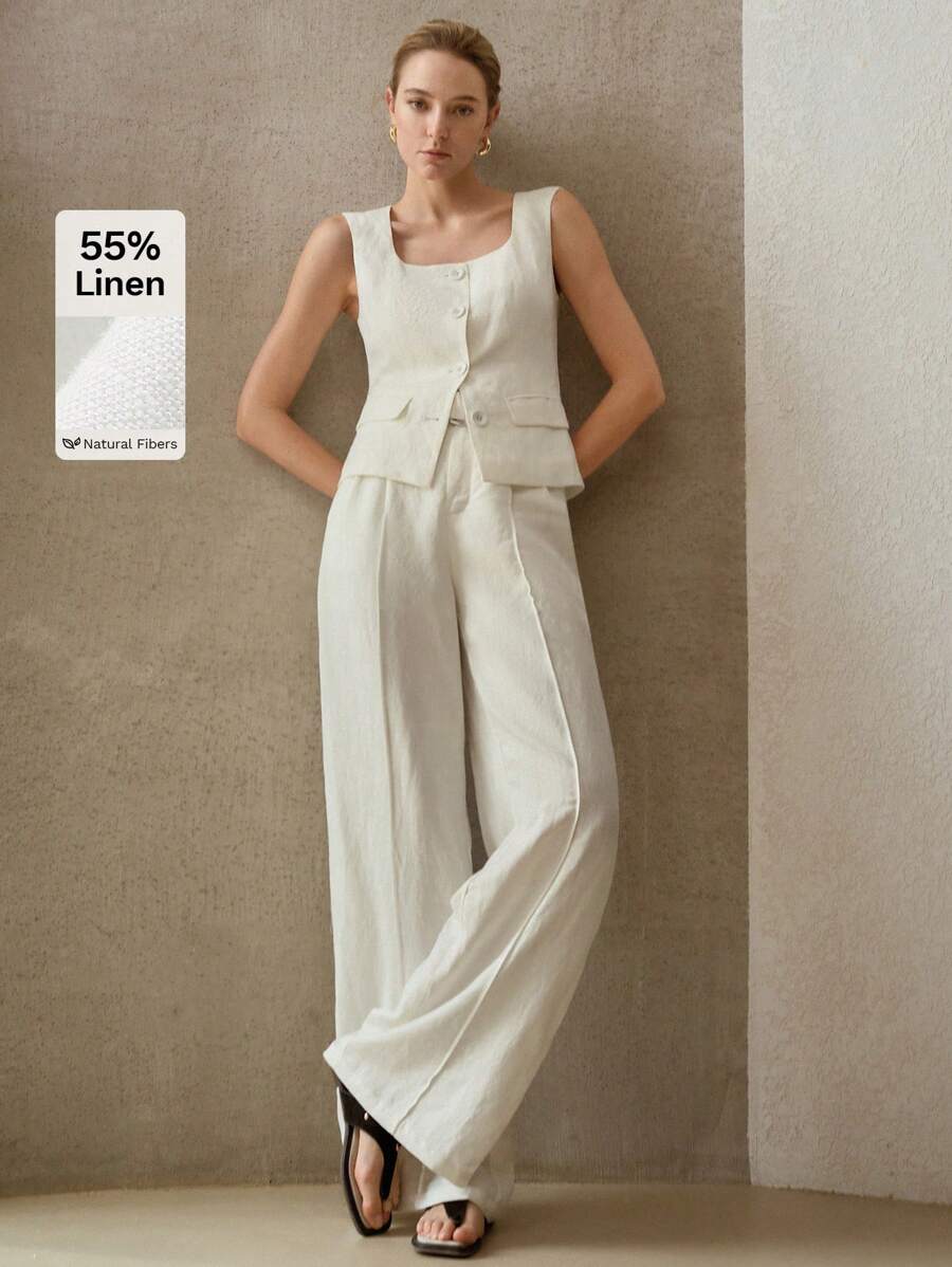 MOTF PREMIUM LINEN PRESS CREASE BELTED SUIT PANTS