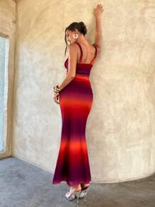 Aloruh 女士春夏海滩音乐节扎染印花网眼扎染编织肩带扭纹胸罩性感紧身美人鱼连衣裙