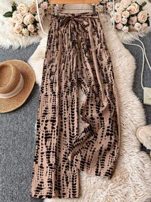 SHEIN PETITE 女士印花宽松阔腿裤，适合度假和日常穿着的休闲装 - 彩色 - 查看 1