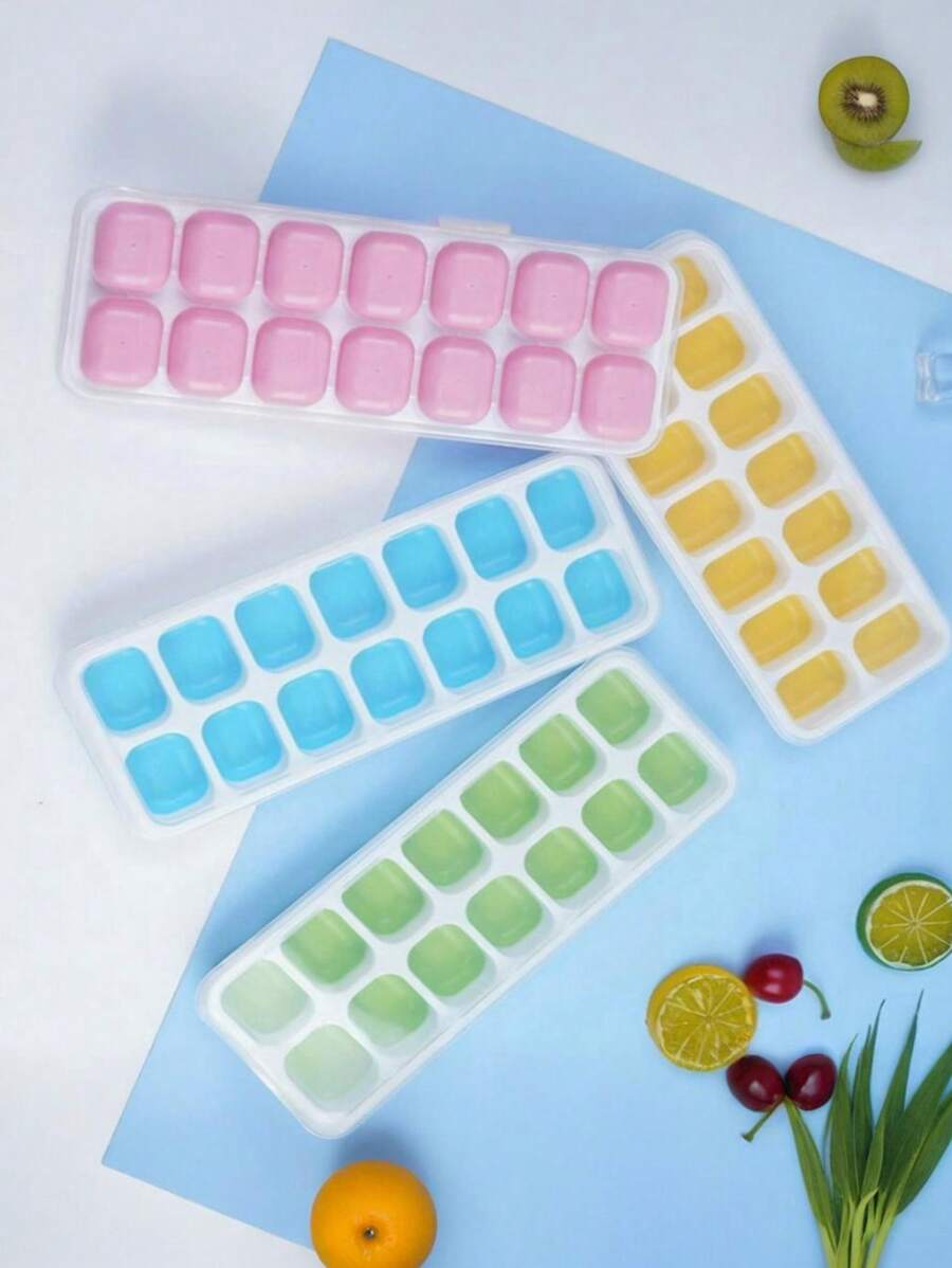Silicone Ice Cube Tray, Easy To Release And Flexible Ice Mold, 14 Bars, Spill-Proof And Removable Lid, Stackable Ice Cube Container, Kitchen Utensils