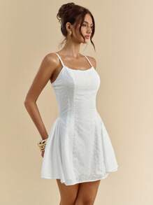 SHEIN BAE 女士纯色优雅修身吊带背心迷你连衣裙，适合夏季 - 白色 - 查看 5