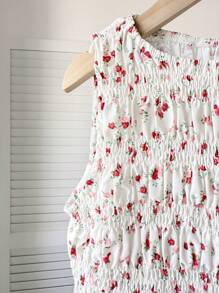 SHEIN Tween Girls' Elegant Fresh Ditsy Floral Sleeveless Ruffle Blouse - Pink - View 8