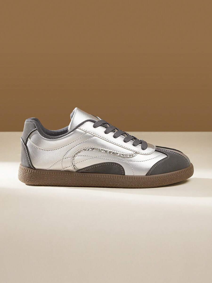 CUCCOO EASI Summer New Silver Women Casual Breathable Soft Sole Anti-Slip Flats Shoes For Women Sneakers Spring Shoes Easter Tainers Back To School