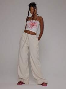MUSERA Dopasowany top bandeau z nadrukiem i kwiatowym nadrukiem Wiosna, Lato, Swobodny, Lotniskowy, Wygodny, Uroczy, Plaża, Festiwal, Wakacje - Biały - Zobacz 5