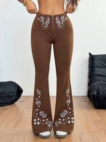 StreetHx 女式 Y2K 刺绣弹力修身喇叭裤（夏季）