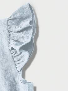 SHEIN Clasi Vestido corto elegante de mujer con cuello en V profundo, mangas tipo campana y decoración de botones en unicolor