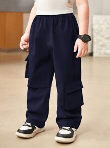 SHEIN 1pc Young Boys Casual Versatile Loose Woven Solid Color Cargo Pocket Pants Cargo Boy Pants Pants Baggy Young Boy Cargo Pants Fall Winter