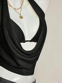 SHEIN ICON 2pcs Summer Going Out Beach Hawaii Party Homecoming Concert Club Glitter Backless Women Tank Tops & Camis - Black - View 6