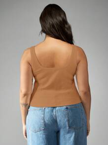MISSGUIDED PLUS Plus Size Summer Tank Top Sleeveless Tank Top With Scattered Pearl Embellishments Ribbed Basic Casual Top For Day Night - Brown - View 2