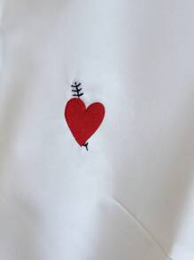 Franclia 女式白色休闲宽松心形刺绣短袖衬衫 - 白色 - 查看 4