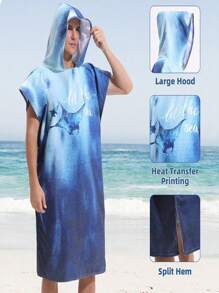 SHEIN 一件装速干冲浪斗篷换衣浴袍连帽衫，成人男女通用，可穿戴沙滩巾，超细纤维材质，适合游泳、沙滩冲浪、潜水、居家、温泉沐浴等场合。 - 彩色 - 查看 4