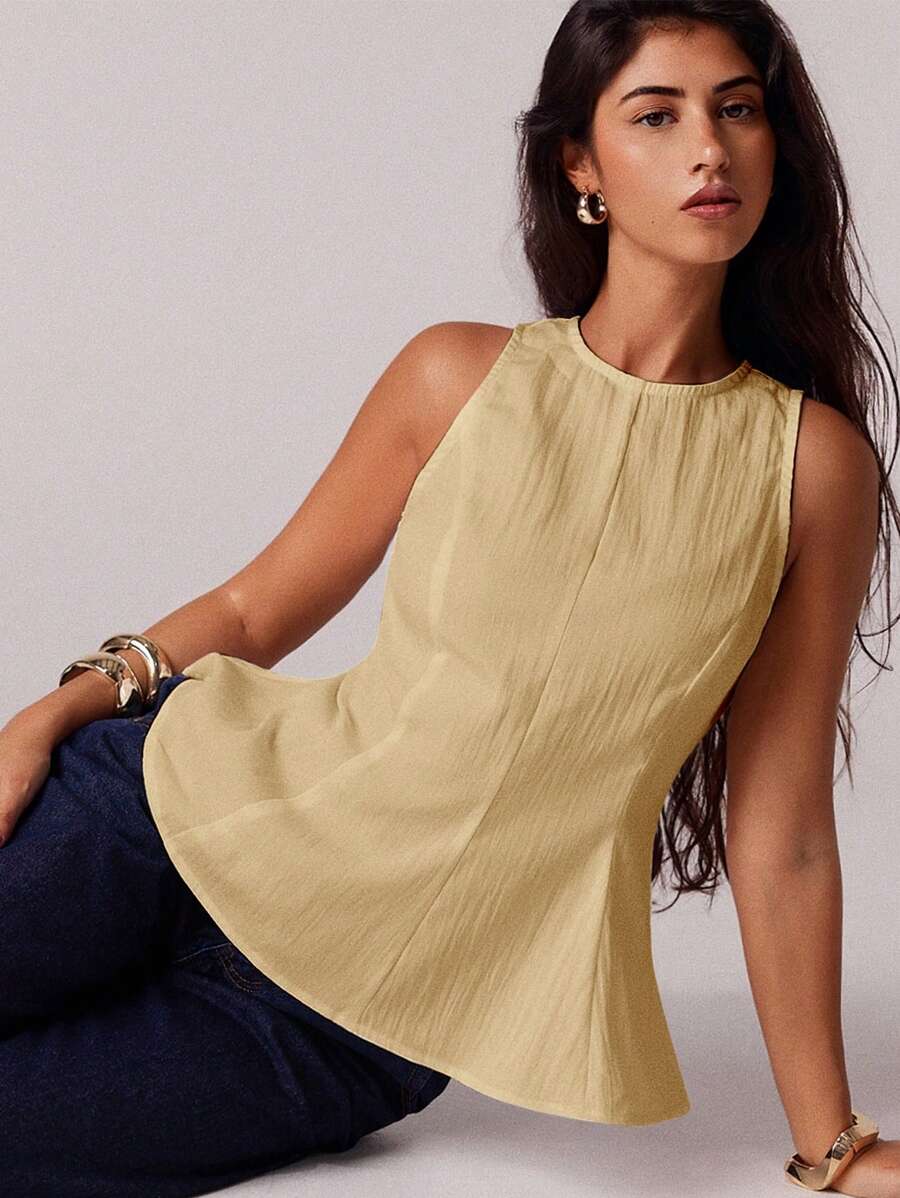 Avantive 春夏女士浪漫/舞会/正式/生日/90 年代/商务休闲女士/优雅/西部装/外出/时尚/休闲/Y2K/俱乐部/办公室/鸡尾酒会/复古/紧身/狂欢节/有趣/优雅/老钱/街头服饰/度假/乡村音乐会/工作服/端庄/春假/单身女郎/坏蛋/基本款/毕业/A 字形荷叶边上衣 - 杏色 - 查看 1