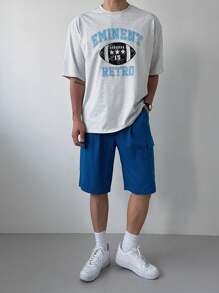 DAZY Letter Print Multi-Color Men's T-Shirt Set, Summer - Grey - View 5