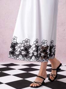 SHEIN Clasi Vestido elegante cinturado de cintura con bordado floral, con tirantes convertibles de hombros al descubierto, estilo romántico francés, para mujer, adecuado para citas, salidas, vacaciones, banquetes, fiestas, bodas, Día de la Madre, Día del Maestro, festivales de música. Lanzamiento de verano 2025