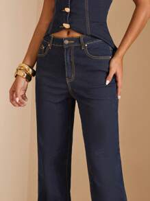 SHEIN BAE جينز نسائي بجيوب، مستقيم، فضفاض، كاجوال، متعدد الاستخدامات