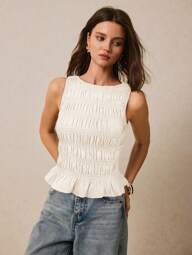 Poéselle Camiseta sin mangas de mujer de unicolor con volantes en el bajo