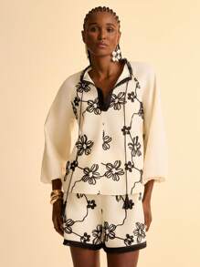 CAJUNI Women's Vacation Beach Casual Embroidered Flower Pattern Fringes Hem Shorts - Multicolor - View 5