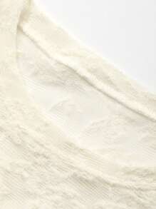 DAZY Top corto ajustado de unicolor con mangas largas y cordón para mujeres, blusas de verano transparentes, ropa de vuelta al colegio - Beis - Ver 9